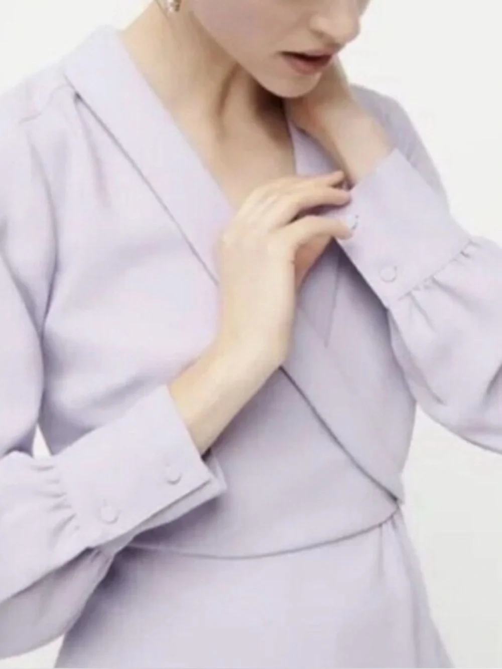 J.Crew Faux Wrap 365 Crepe Lavender Button Cuff Top